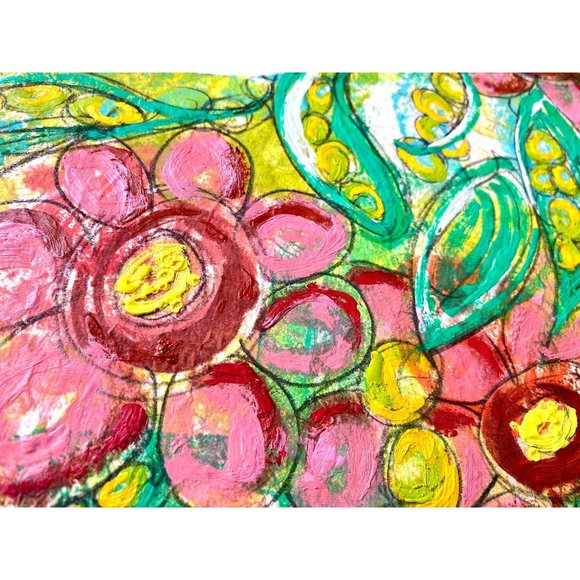 Sweet Peas Original Art Encaustic Wax Painting on Lokta Mulberry Paper - Picture 2 of 6